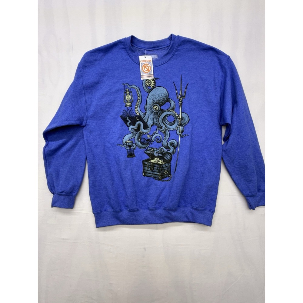 Curbside Clothing NWT Octopus/Treasure Crew Neck Royal Blue Sweatshirt